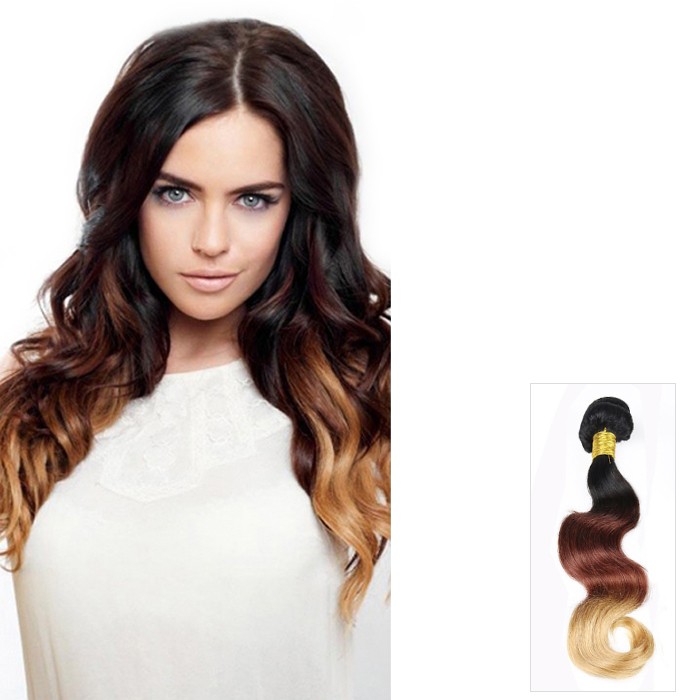 16 Inch Body Wave Ombre Brazilian Remy Hair Weave Three Tone Color (#1B/33/27) 100g