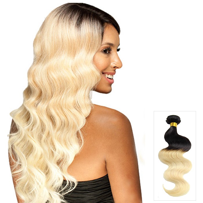 16 Inch Body Wave Ombre Indian Remy Hair Weave Two Tone Color (#1B/613) 100g