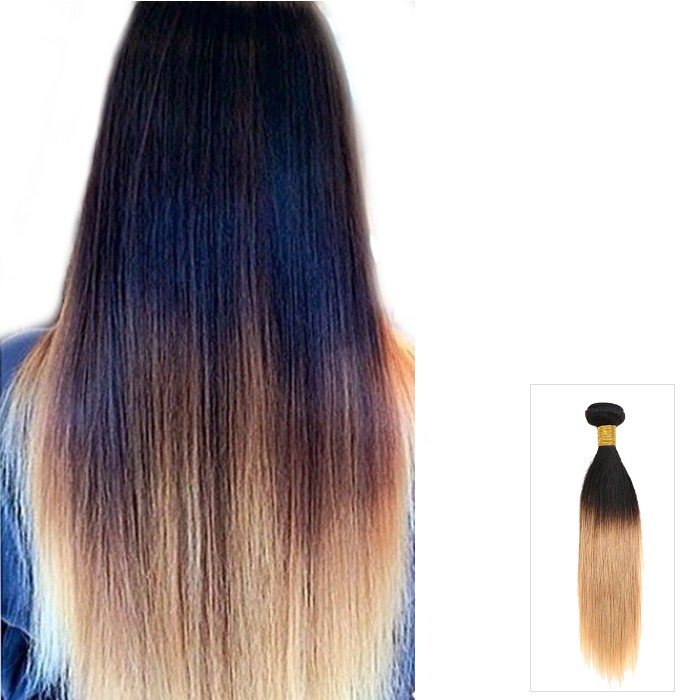 16 Inch Straight Ombre Brazilian Remy Hair Weave Two Tone Color (#1B/27) 100g