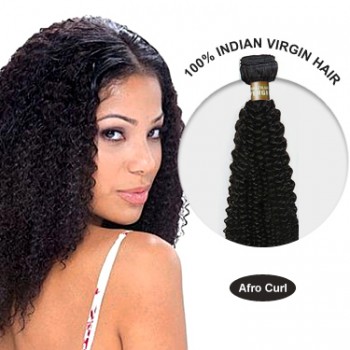 28 Inch Afro Curl Indian Virgin Hair Weft (#1B Natural Black) 100g