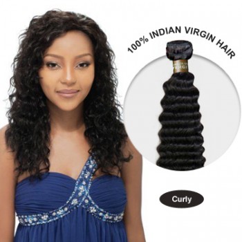 28 Inch Curly Indian Virgin Hair Weft (#1B Natural Black) 100g