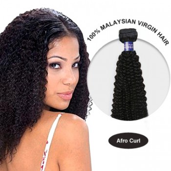 28 Inch Afro Curl Malaysian Virgin Hair Weft (#1B Natural Black) 100g